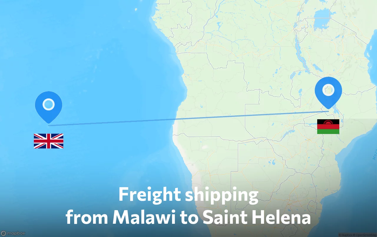 Shipping route from Malawi to Saint Helena