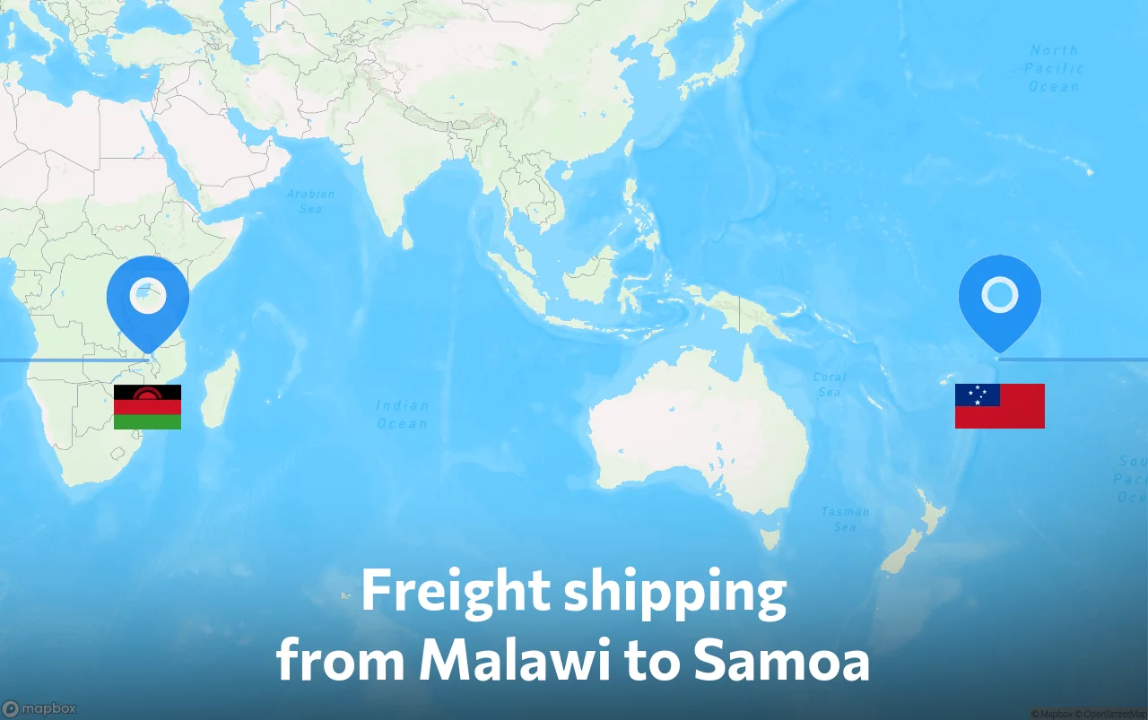 Shipping route from Malawi to Samoa