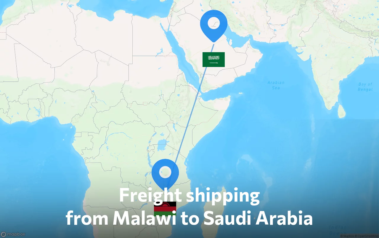 Shipping route from Malawi to Saudi Arabia
