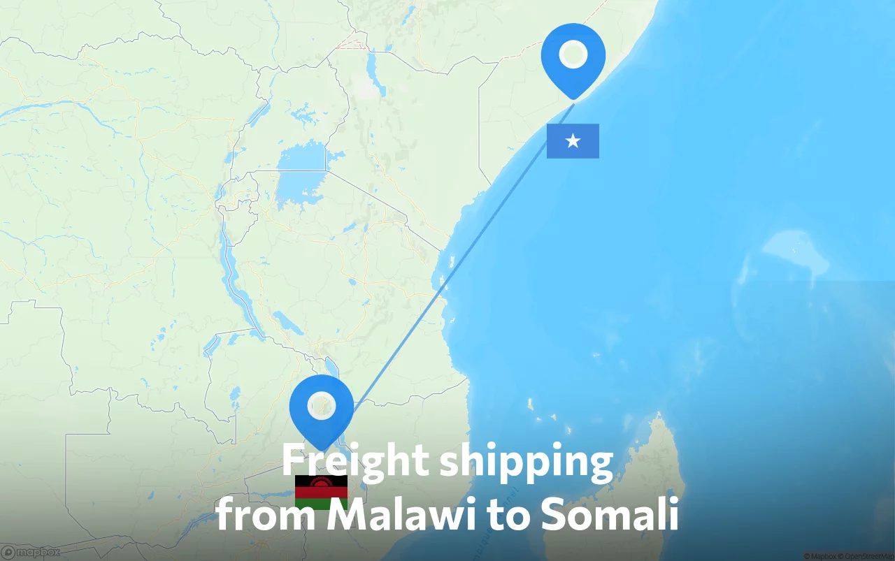 Shipping route from Malawi to Somali