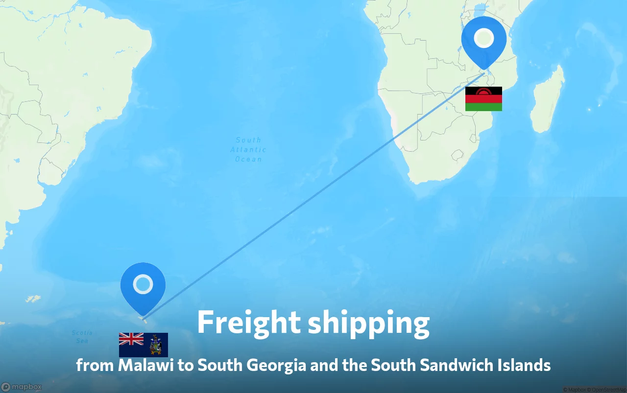 Shipping route from Malawi to South Georgia and the South Sandwich Islands