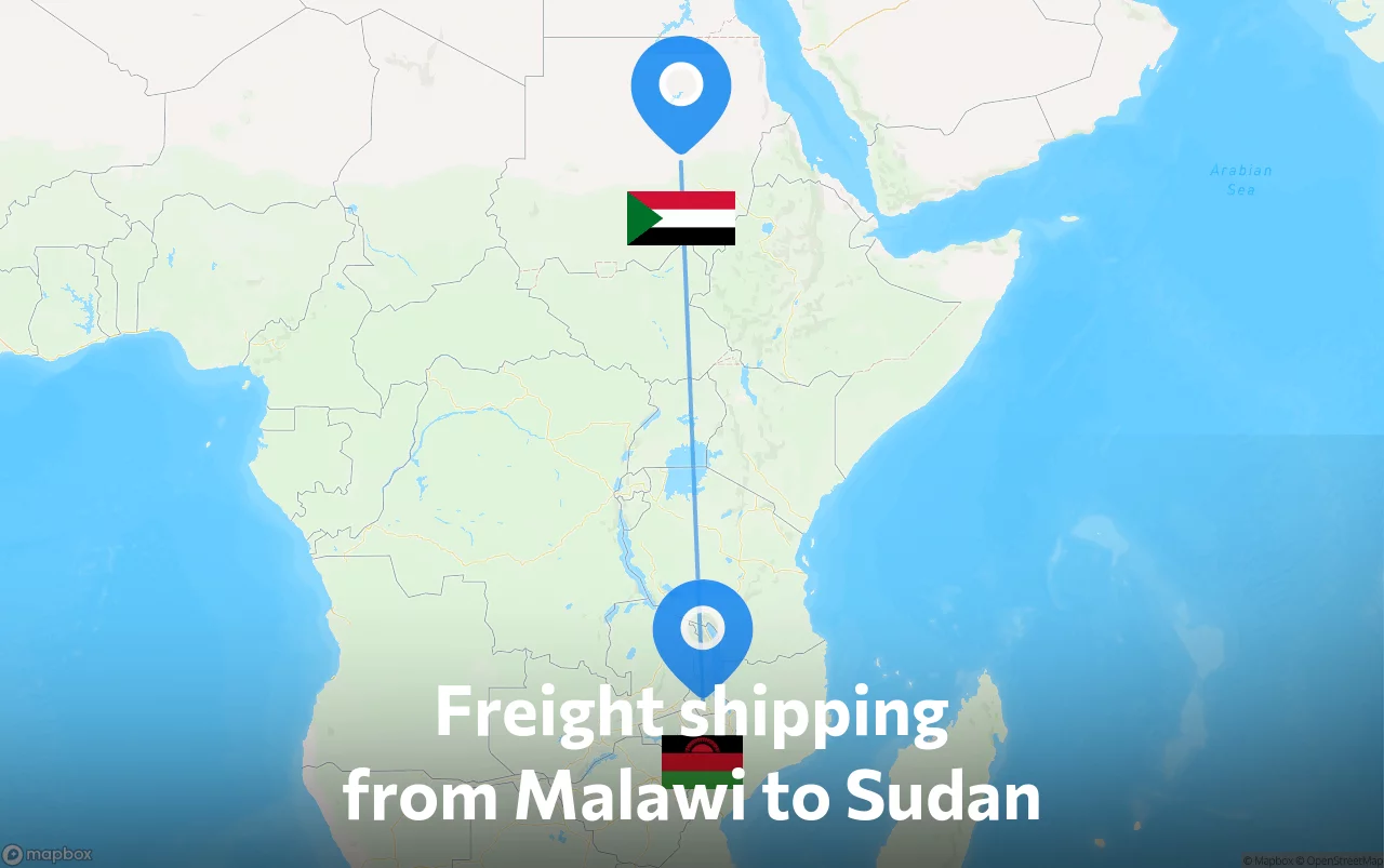 Shipping route from Malawi to Sudan