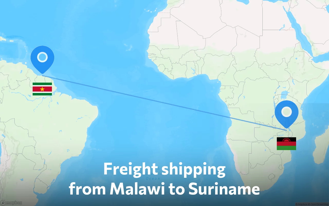 Shipping route from Malawi to Suriname