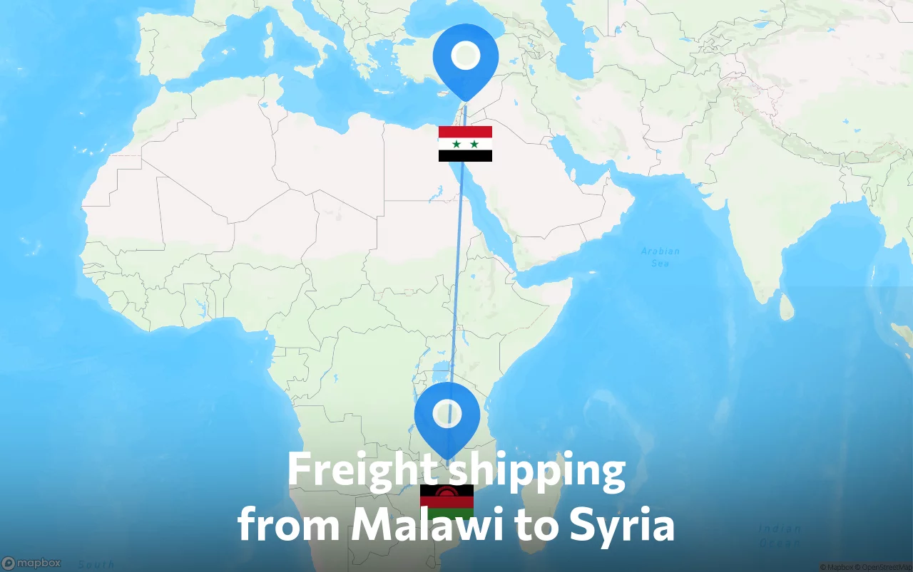 Shipping route from Malawi to Syria