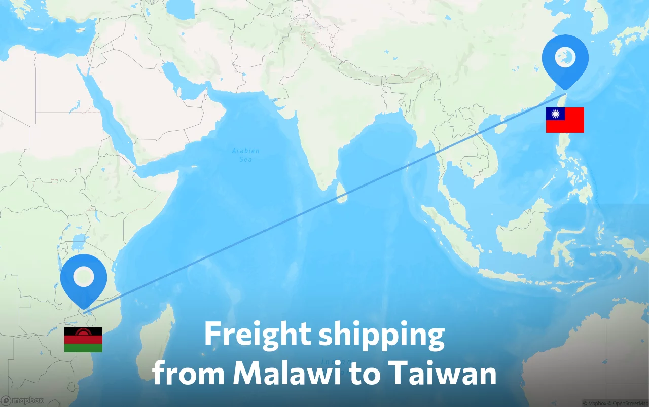 Shipping route from Malawi to Taiwan