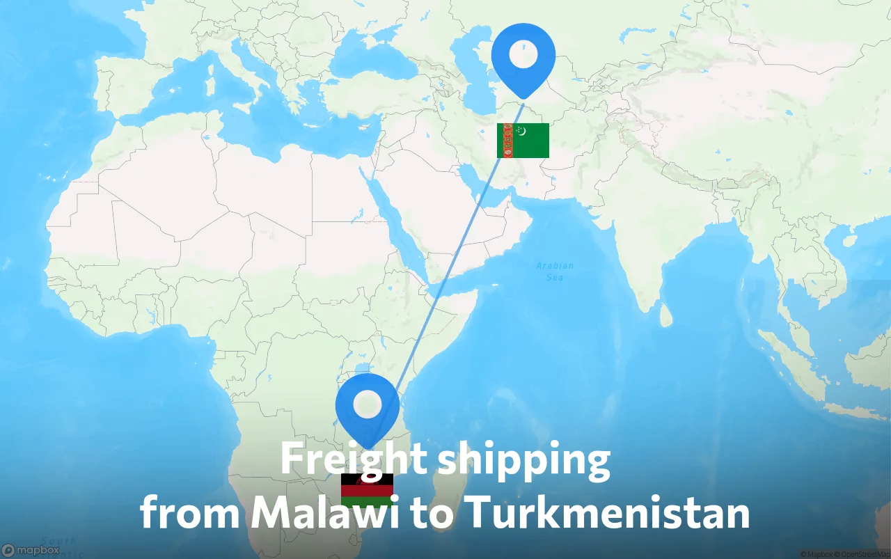 Shipping route from Malawi to Turkmenistan