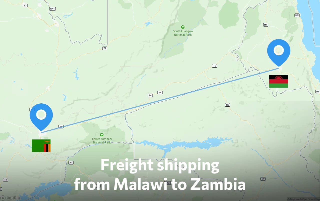 Shipping route from Malawi to Zambia