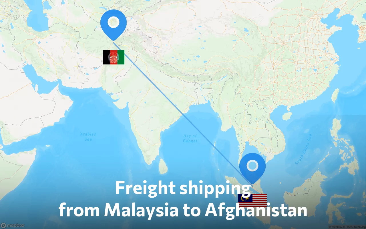 Shipping route from Malaysia to Afghanistan