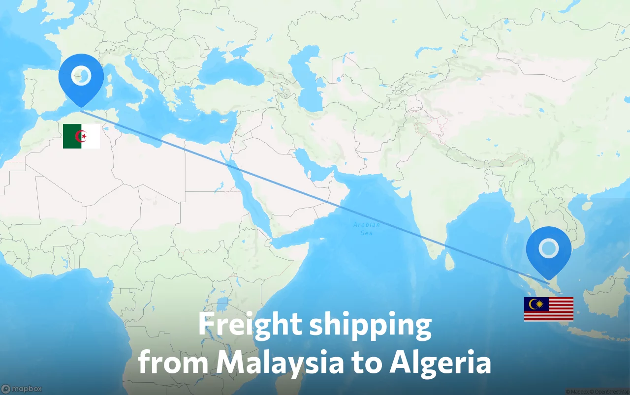Shipping route from Malaysia to Algeria