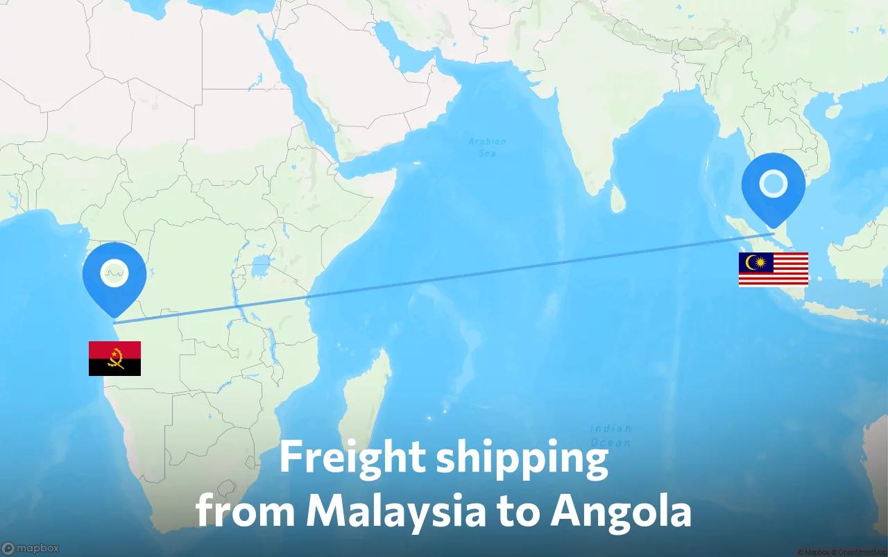Shipping route from Malaysia to Angola