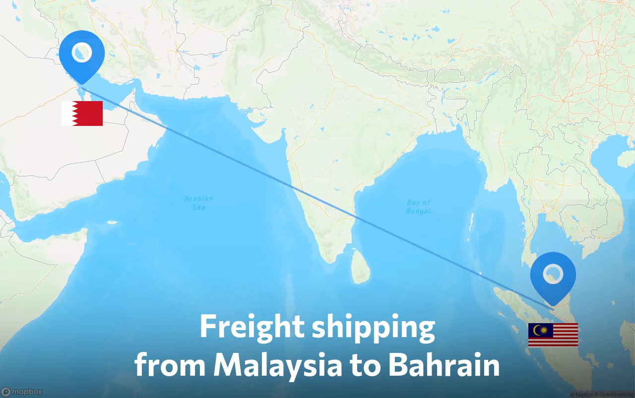Shipping route from Malaysia to Bahrain