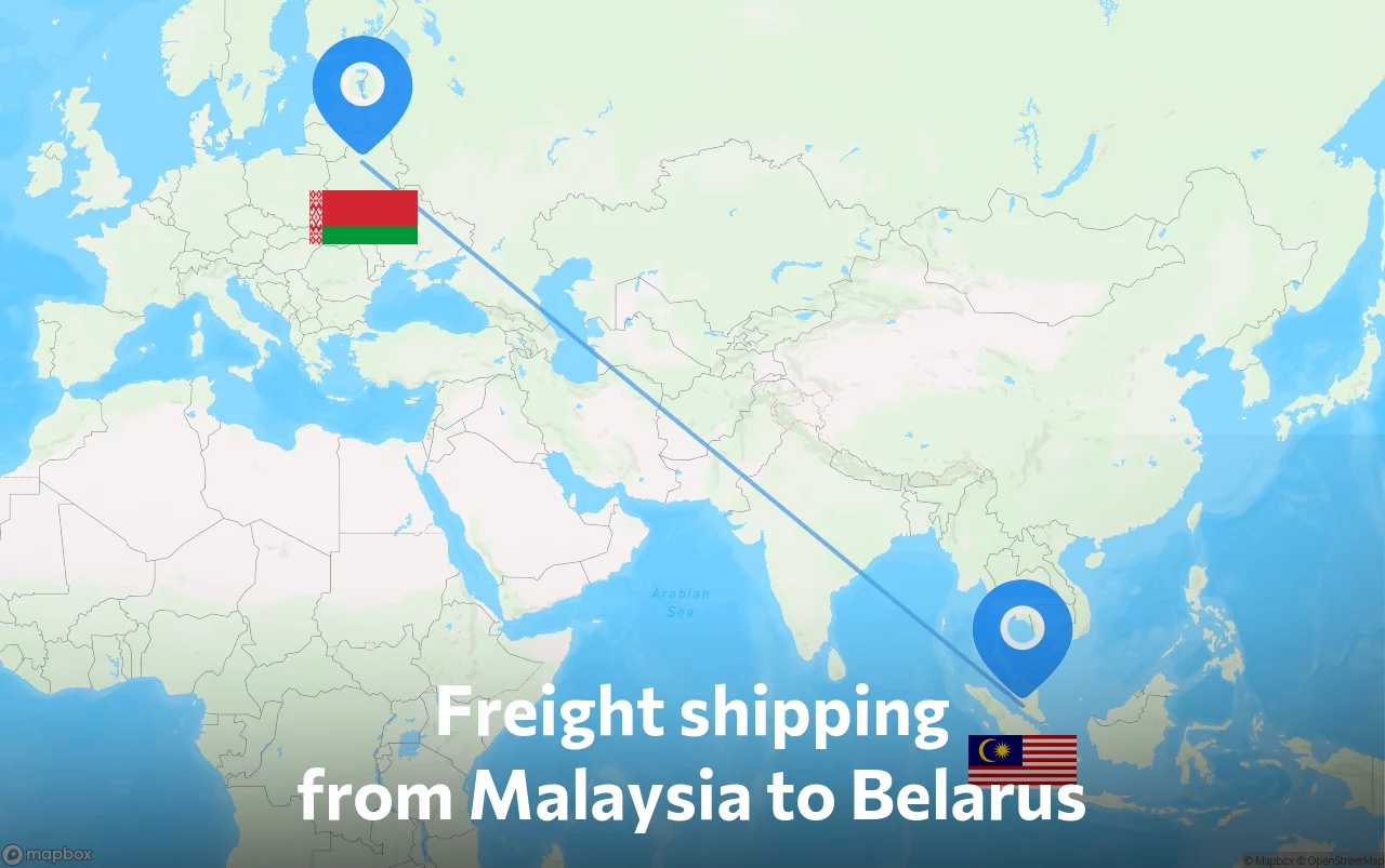 Shipping route from Malaysia to Belarus
