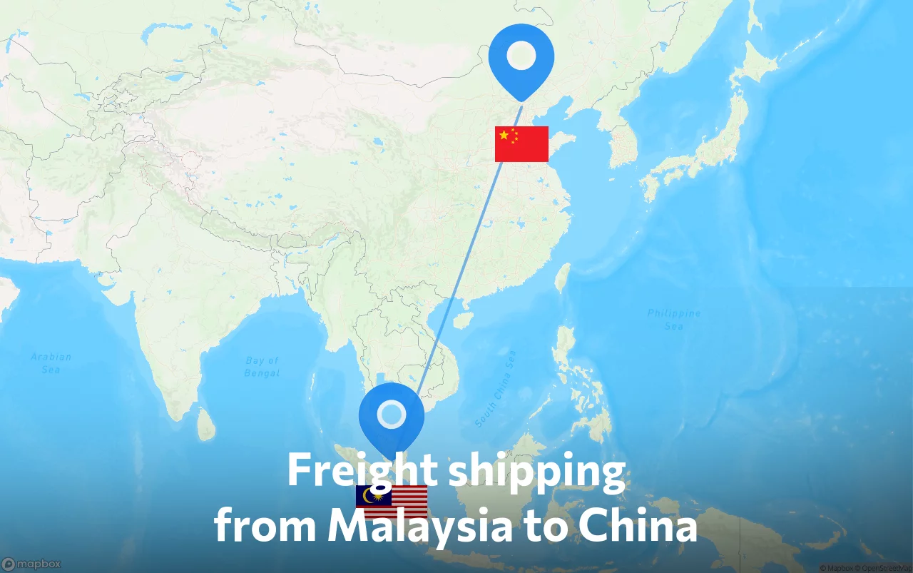 Shipping route from Malaysia to China