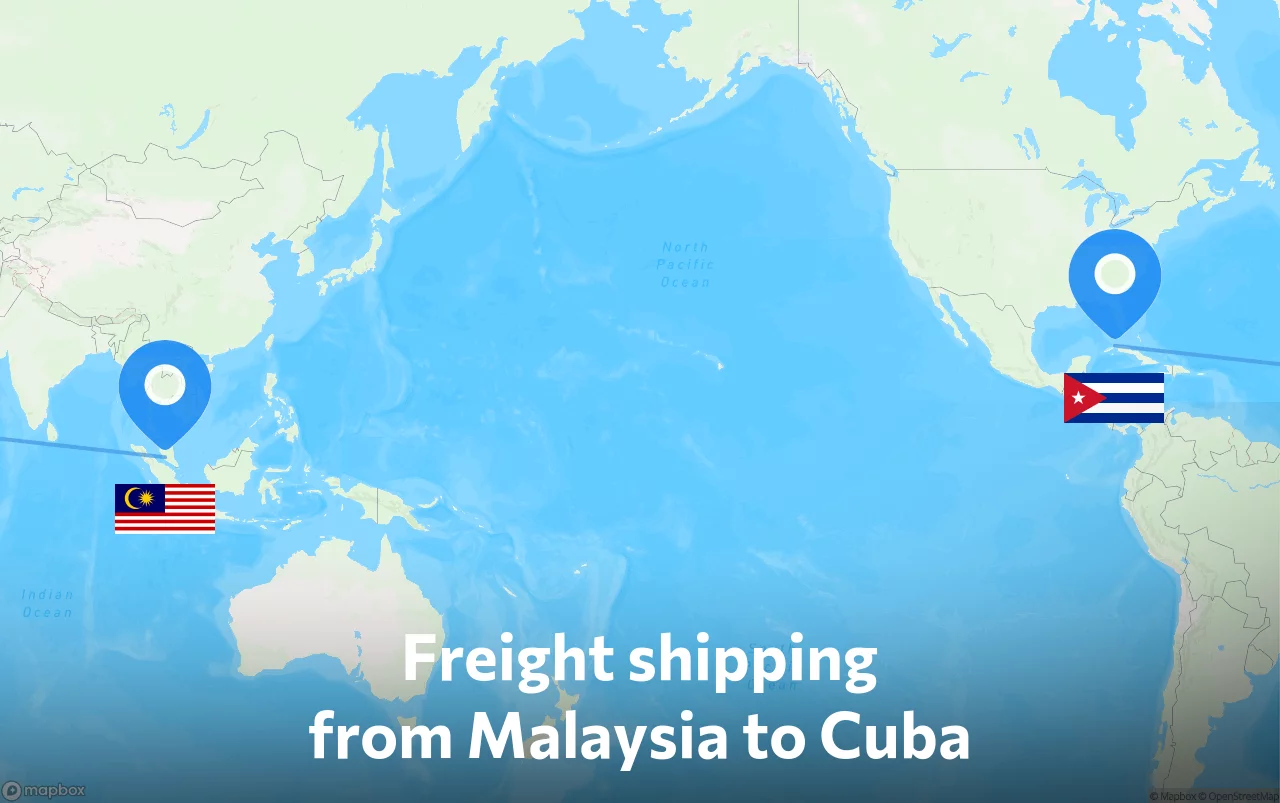 Shipping route from Malaysia to Cuba