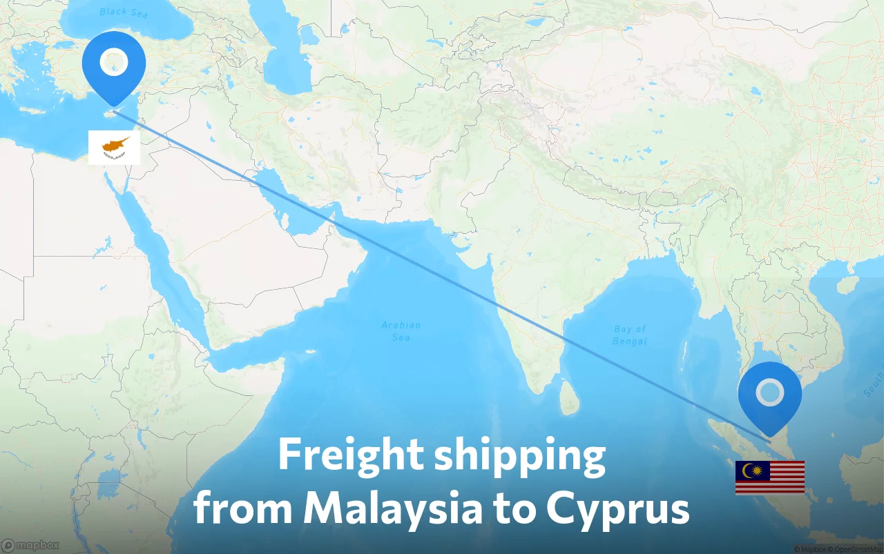 Shipping route from Malaysia to Cyprus