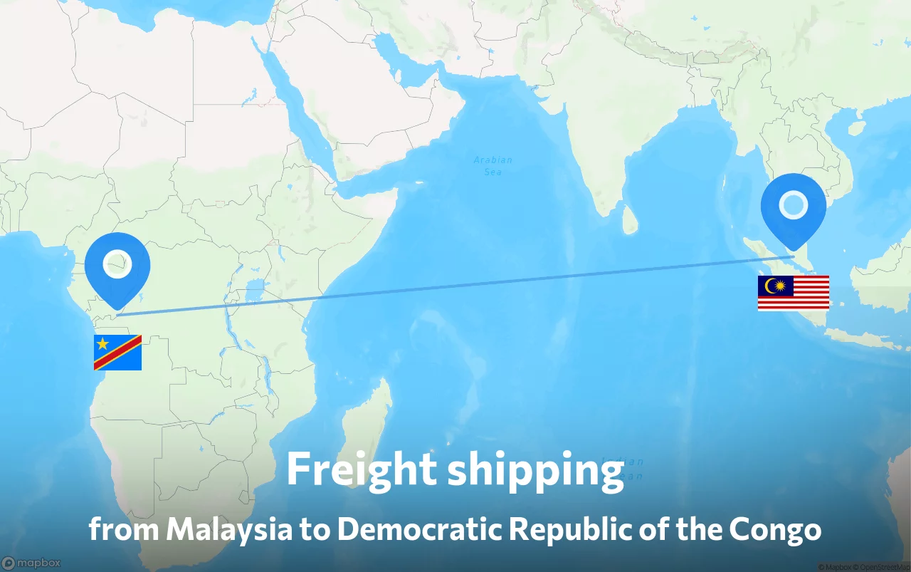 Shipping route from Malaysia to Democratic Republic of the Congo