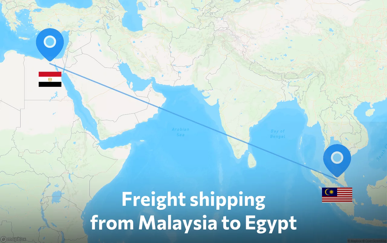 Shipping route from Malaysia to Egypt