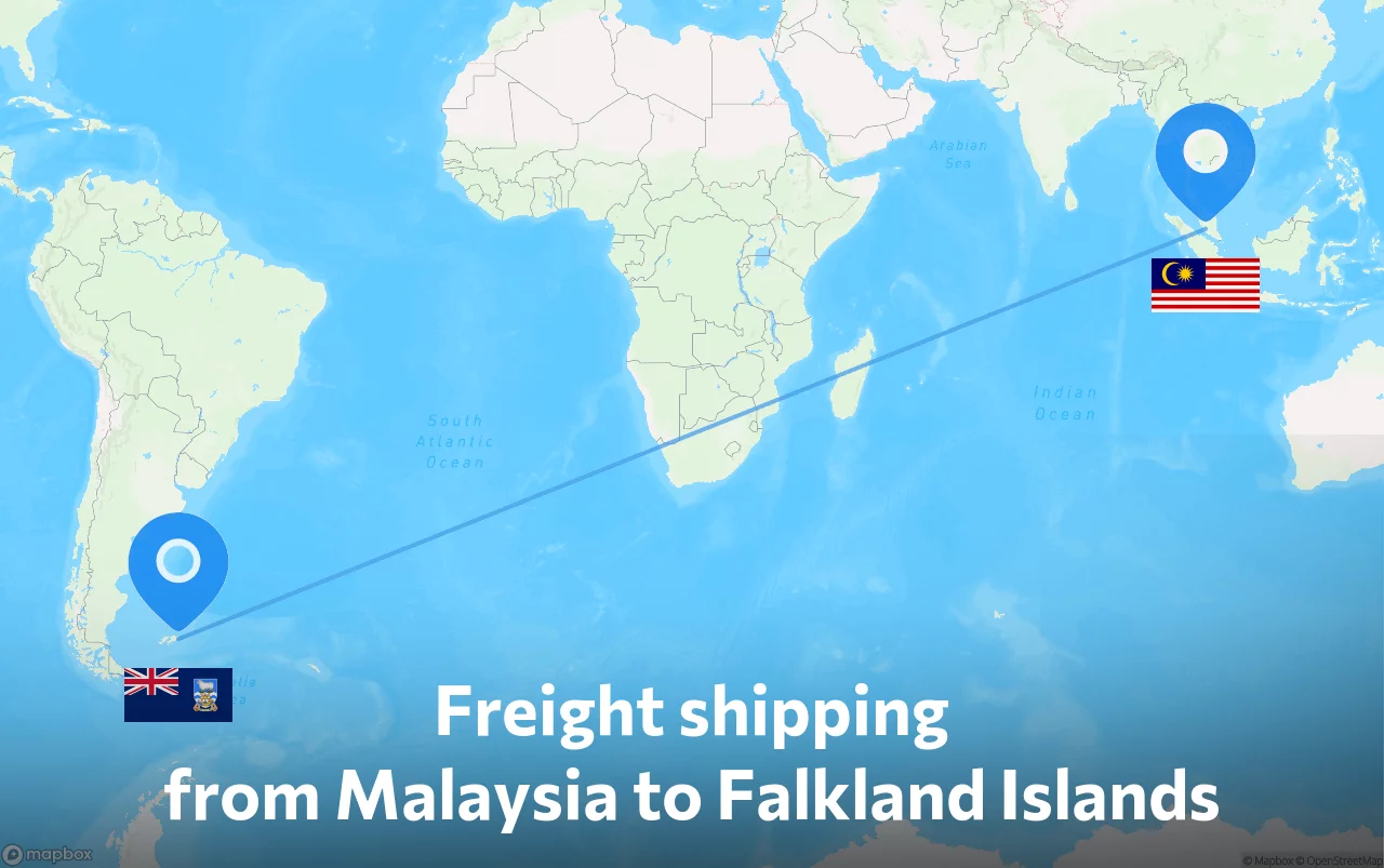 Shipping route from Malaysia to Falkland Islands
