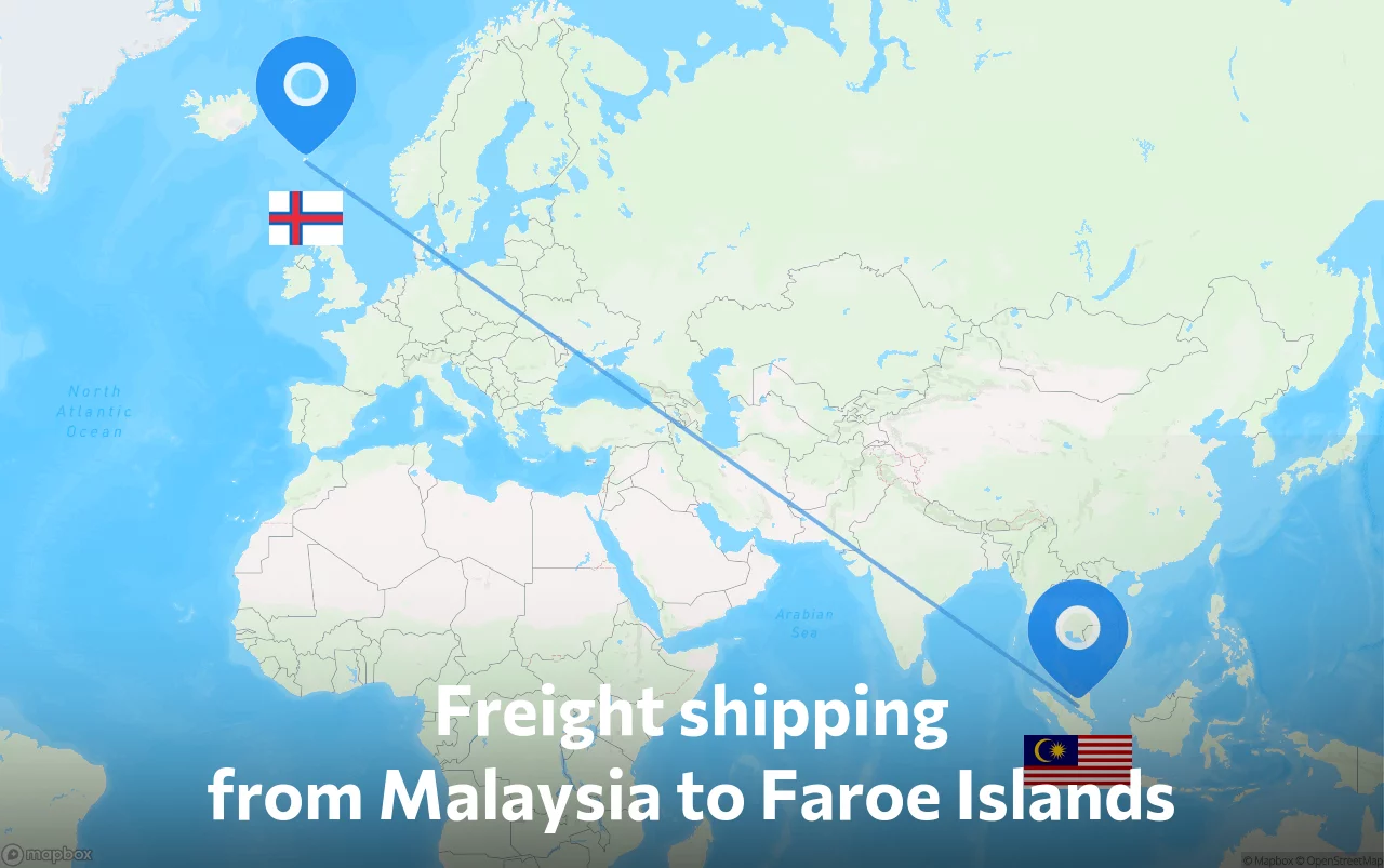 Shipping route from Malaysia to Faroe Islands
