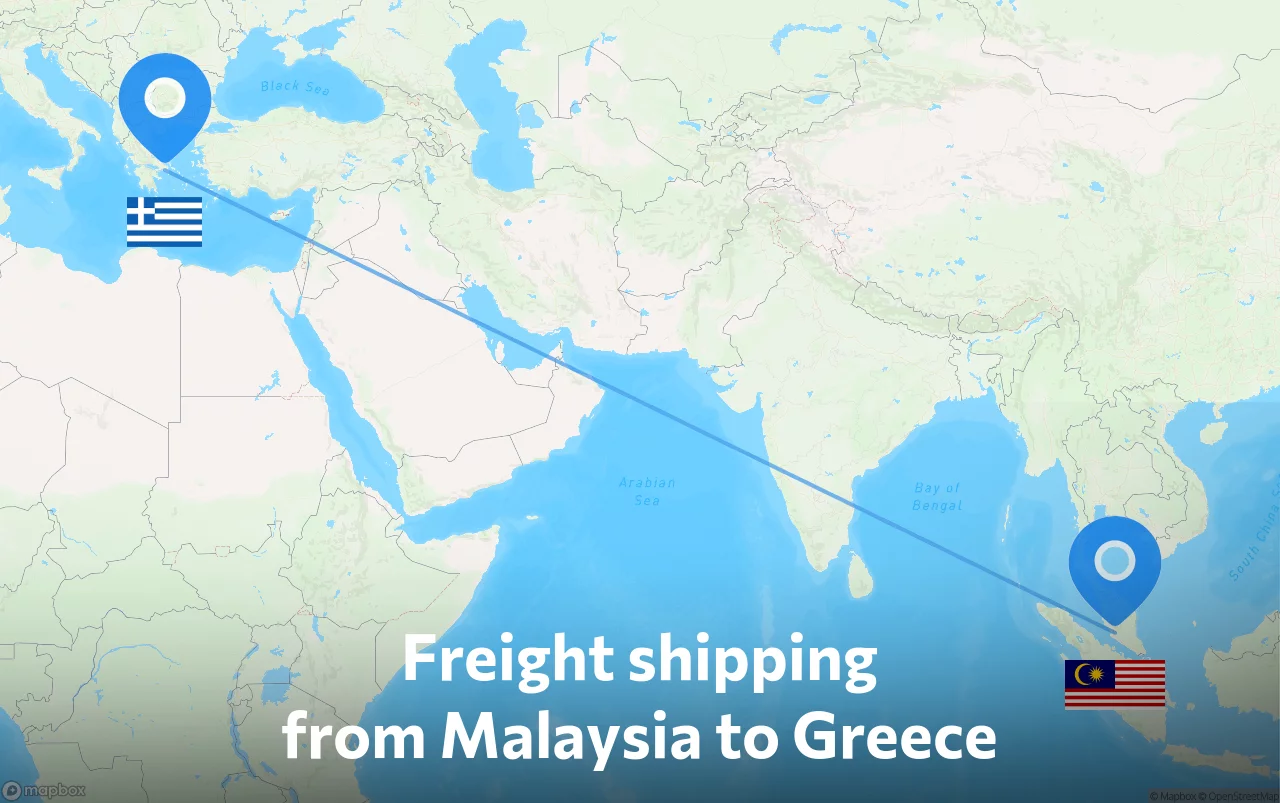 Shipping route from Malaysia to Greece