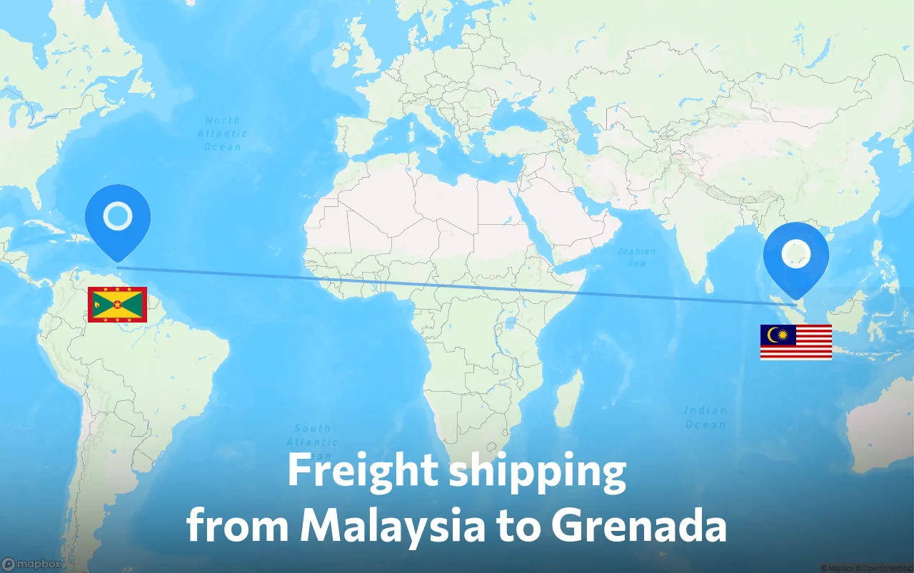 Shipping route from Malaysia to Grenada