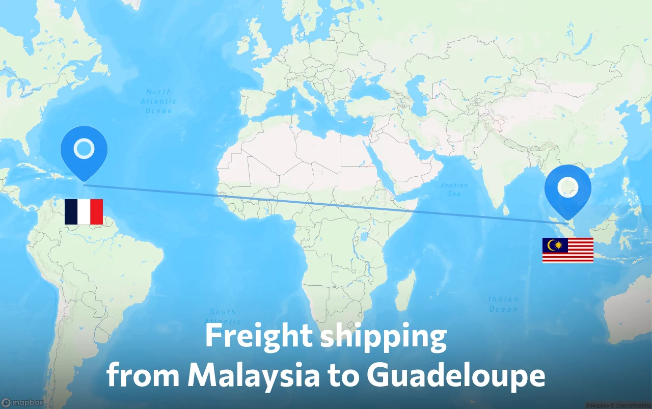 Shipping route from Malaysia to Guadeloupe