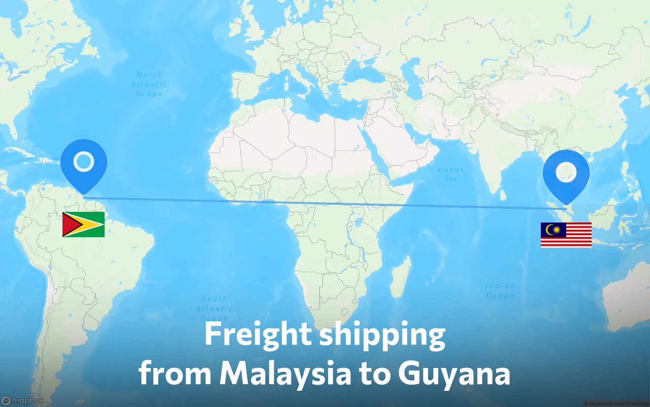 Shipping route from Malaysia to Guyana