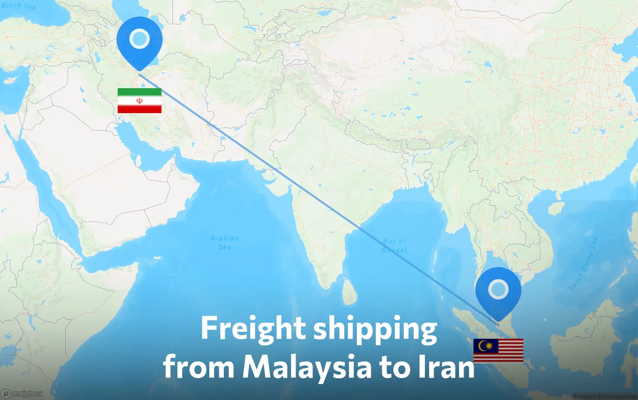 Shipping route from Malaysia to Iran