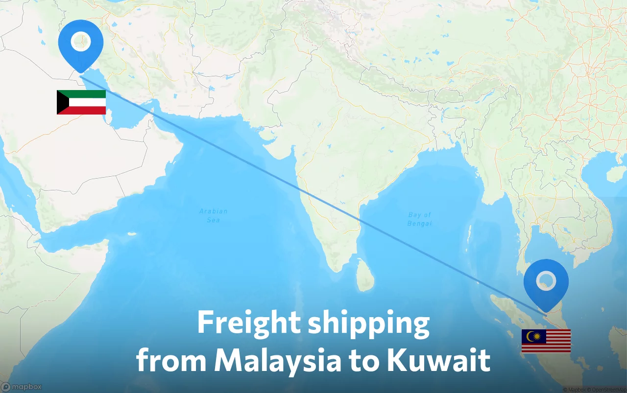 Shipping route from Malaysia to Kuwait