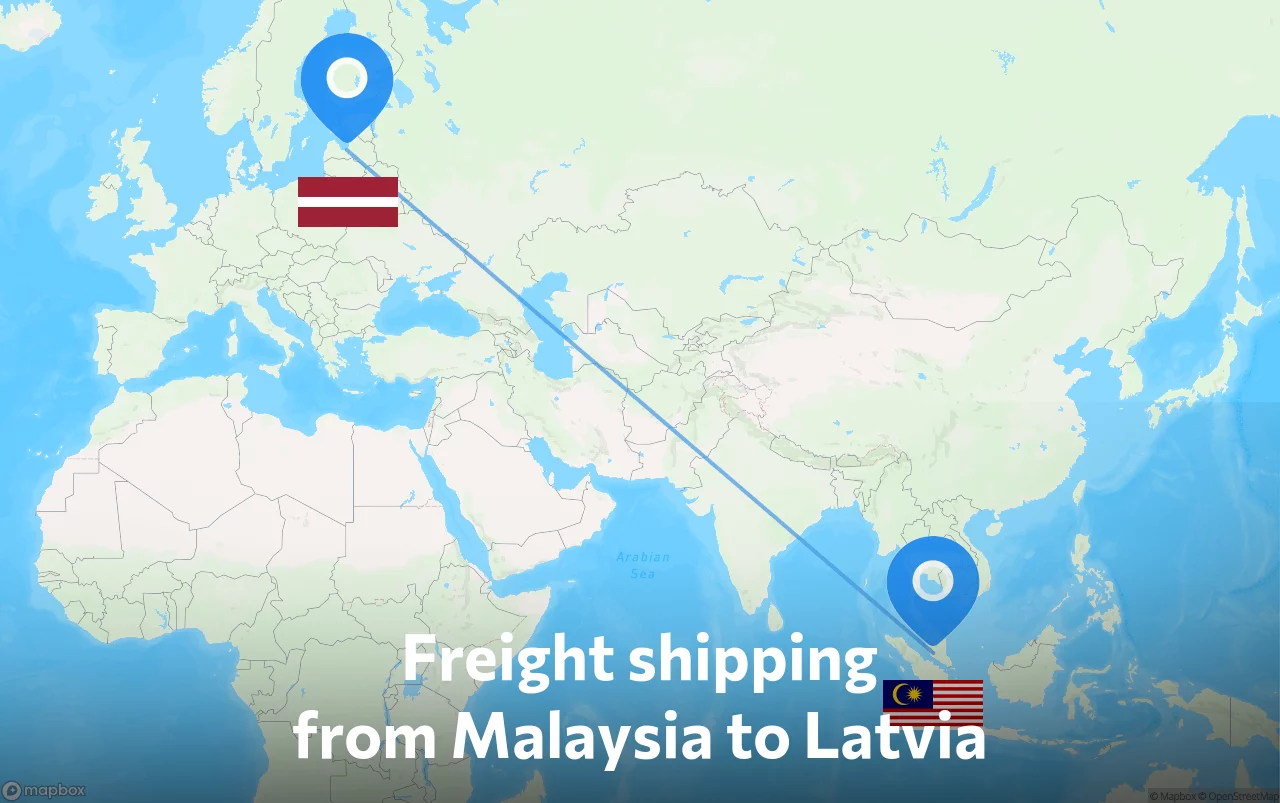 Shipping route from Malaysia to Latvia
