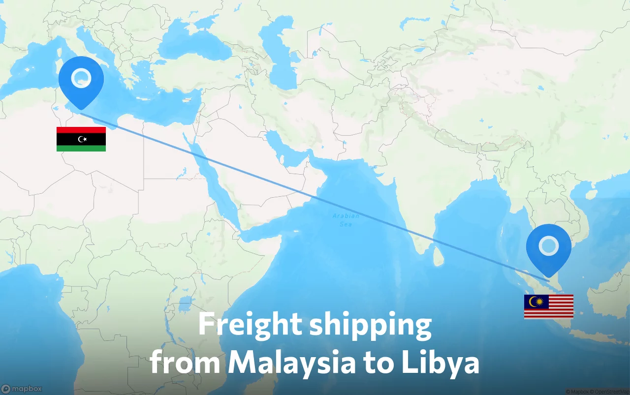 Shipping route from Malaysia to Libya