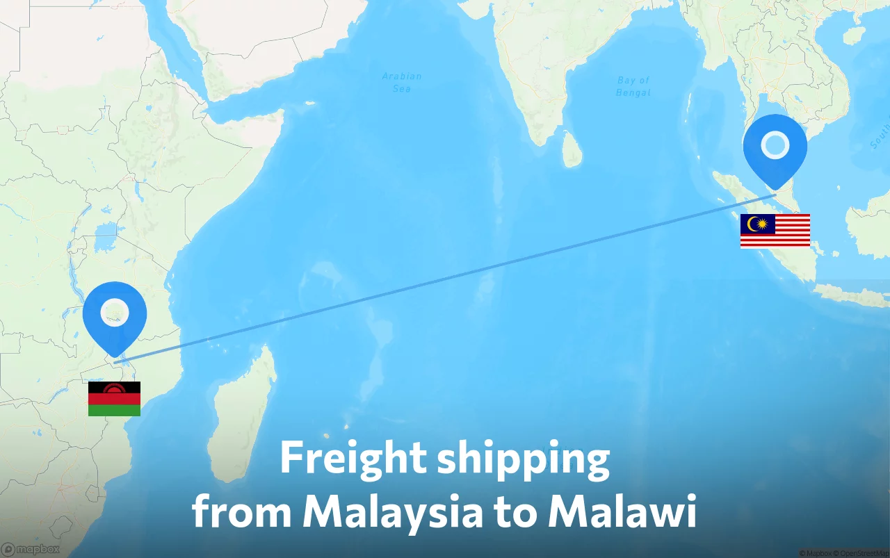 Shipping route from Malaysia to Malawi