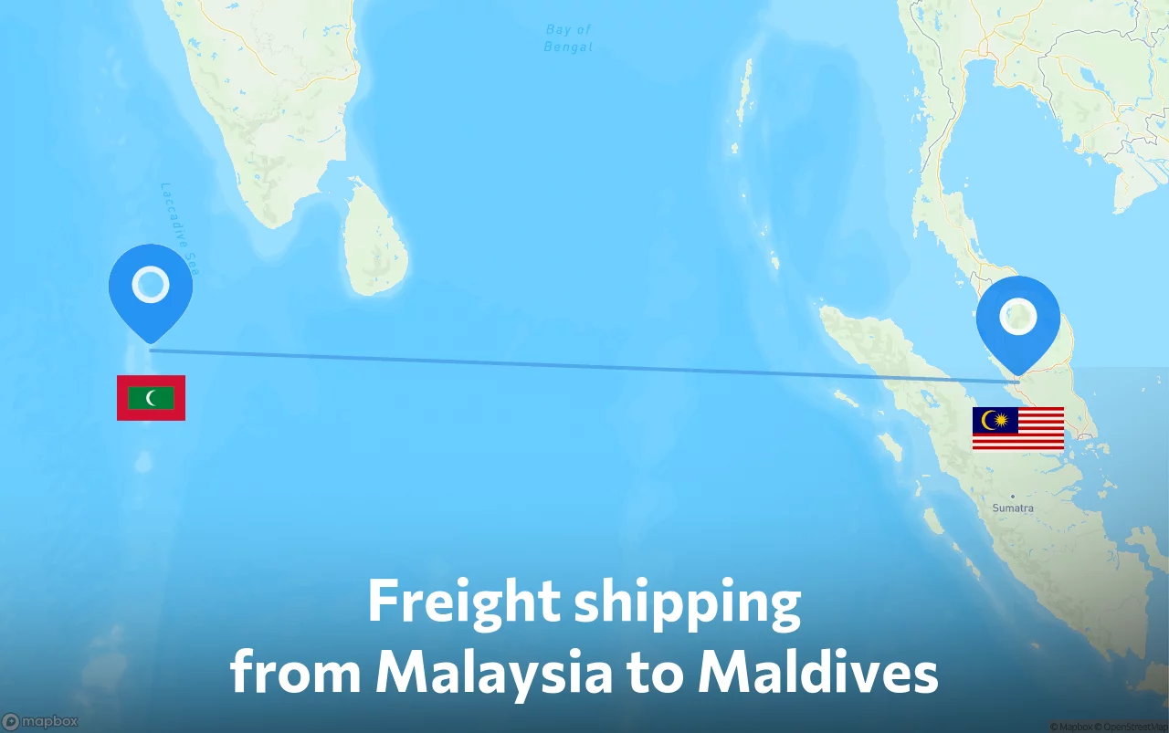 Shipping route from Malaysia to Maldives