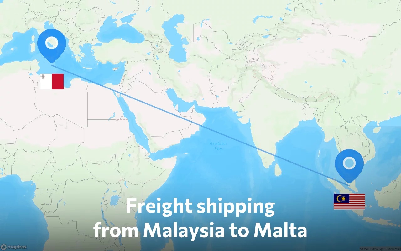 Shipping route from Malaysia to Malta