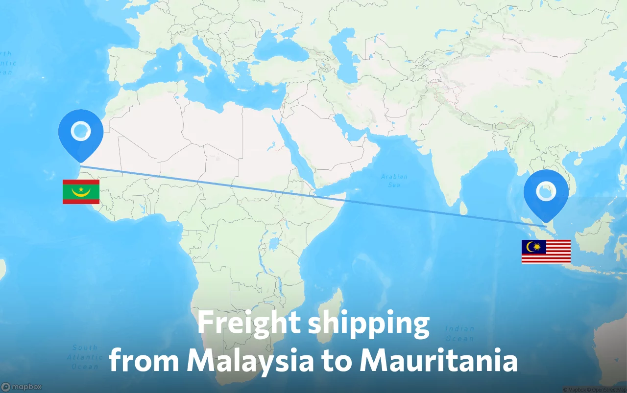 Shipping route from Malaysia to Mauritania