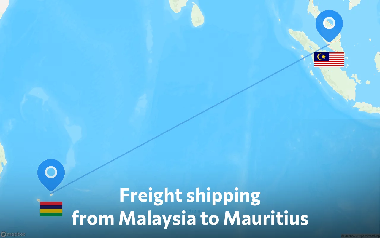 Shipping route from Malaysia to Mauritius