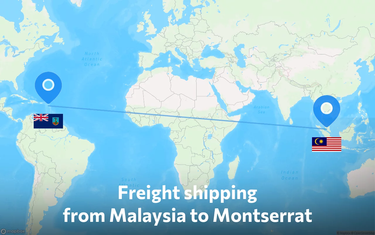 Shipping route from Malaysia to Montserrat