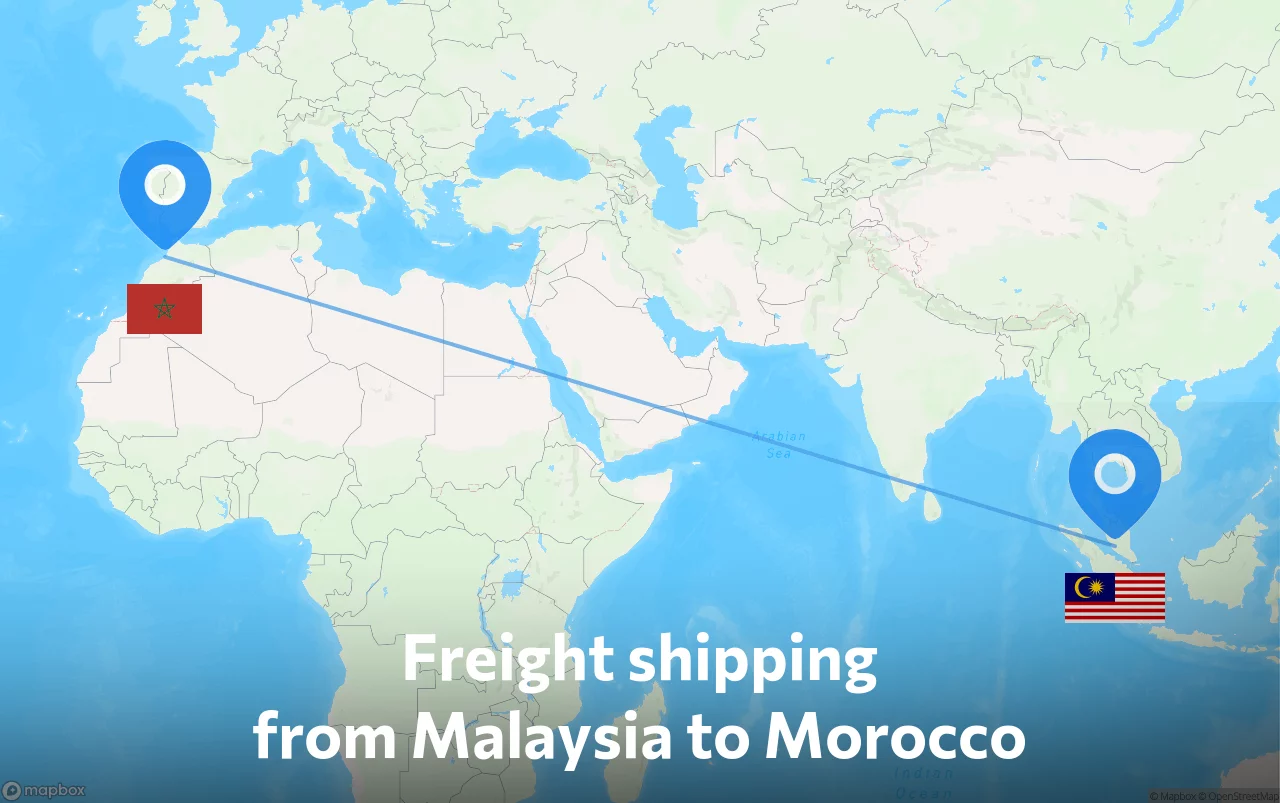 Shipping route from Malaysia to Morocco