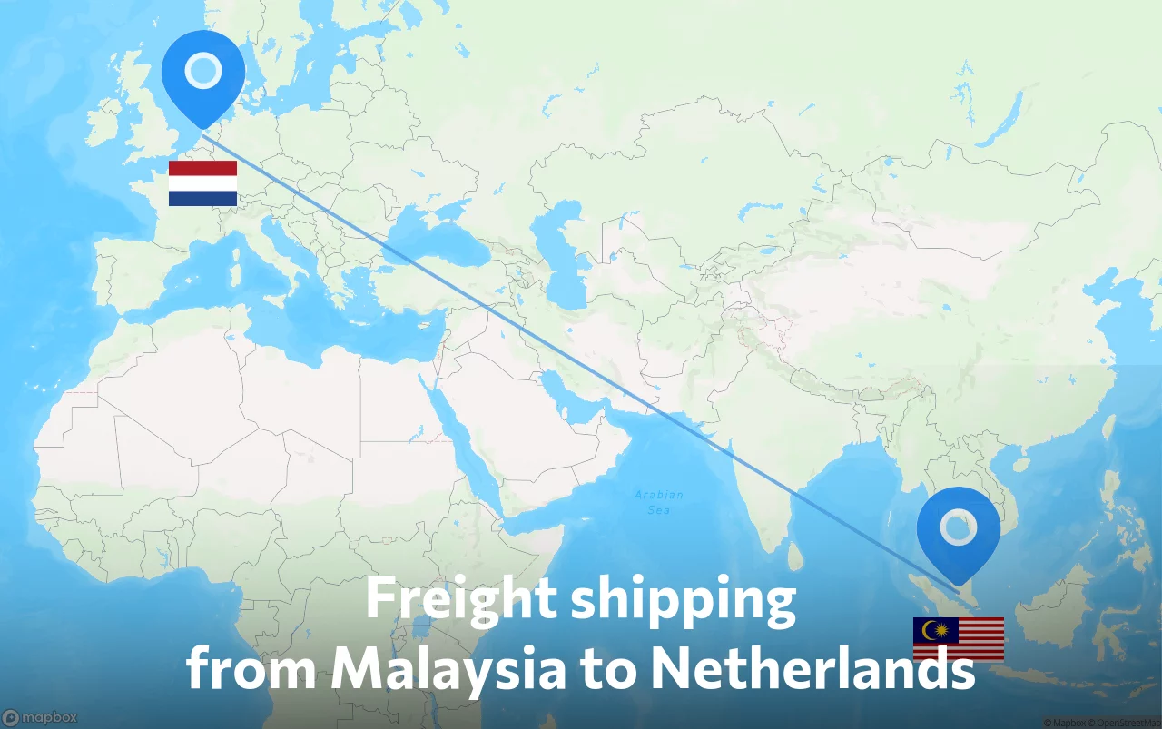 Shipping route from Malaysia to Netherlands