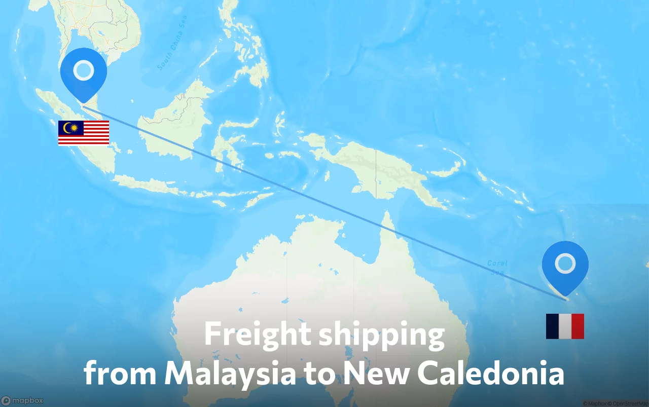 Shipping route from Malaysia to New Caledonia