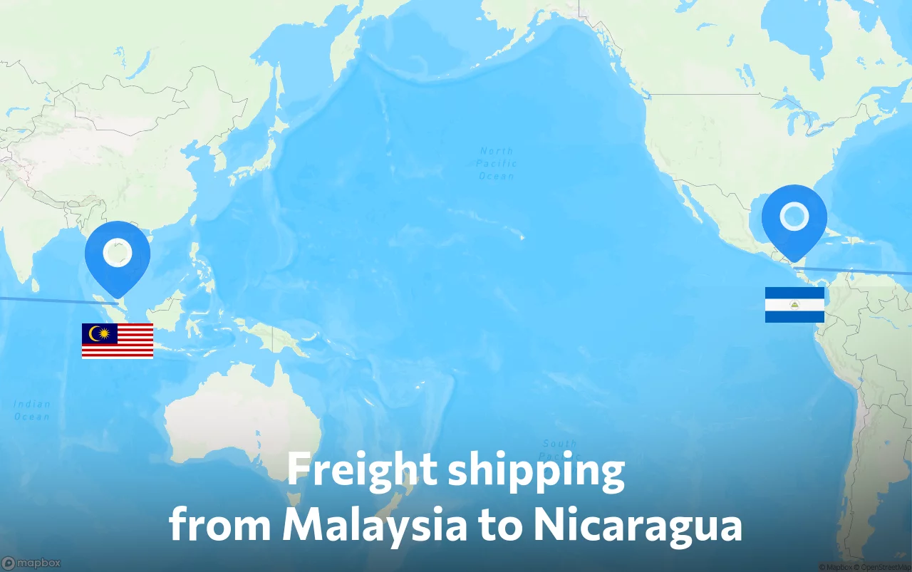 Shipping route from Malaysia to Nicaragua