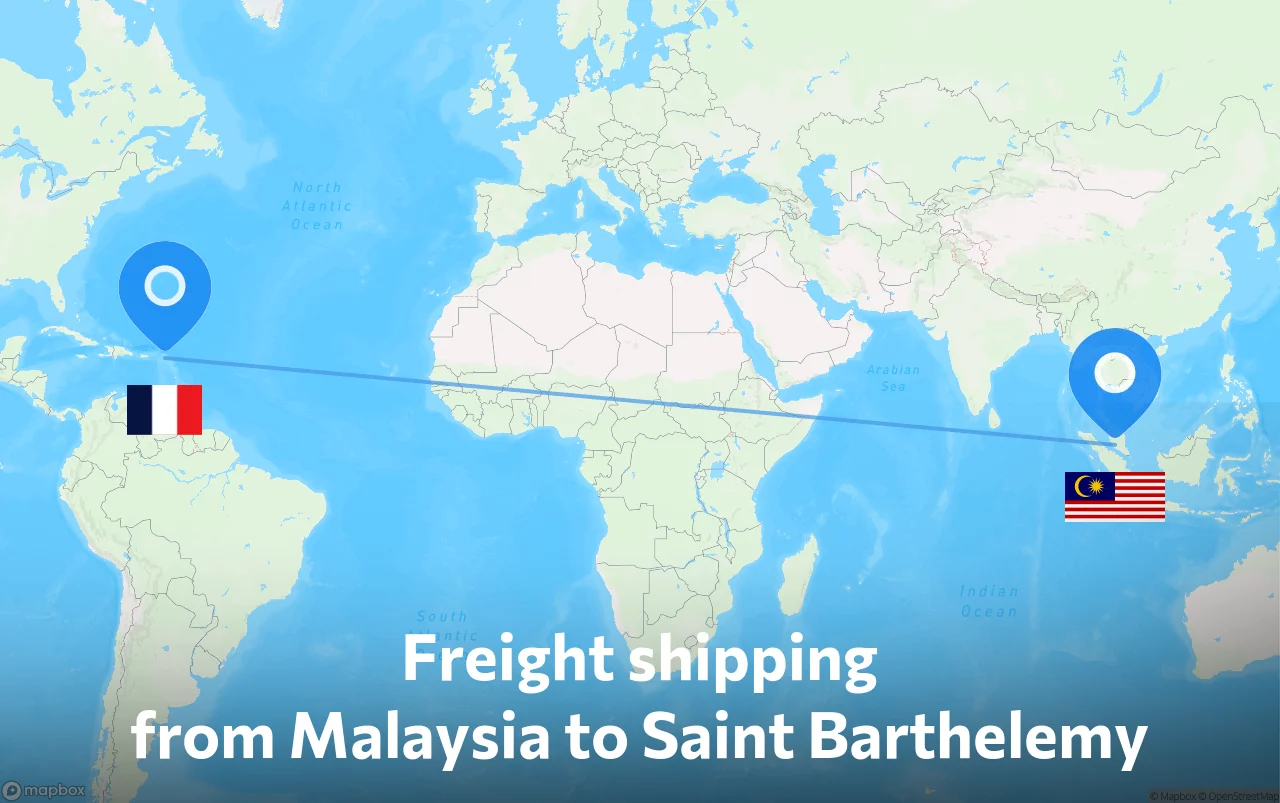 Shipping route from Malaysia to Saint Barthelemy