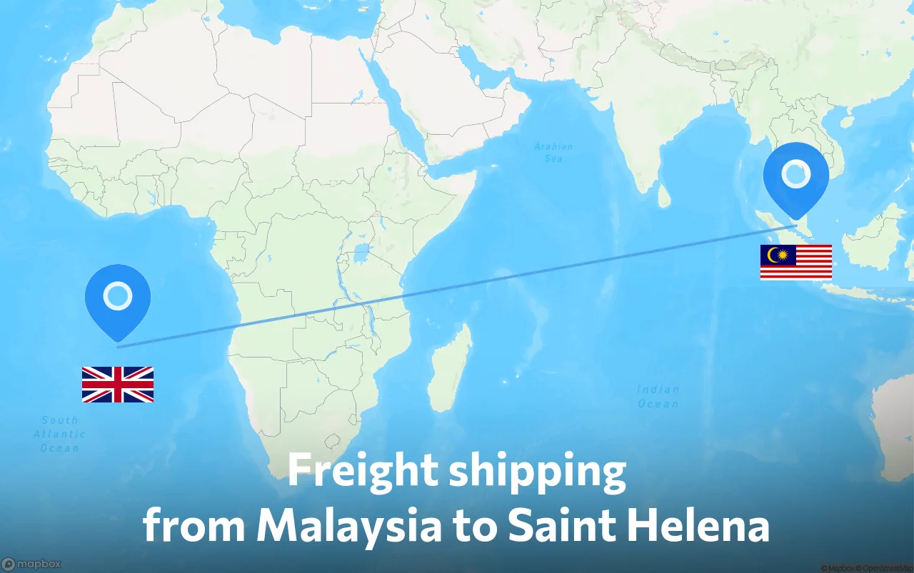 Shipping route from Malaysia to Saint Helena
