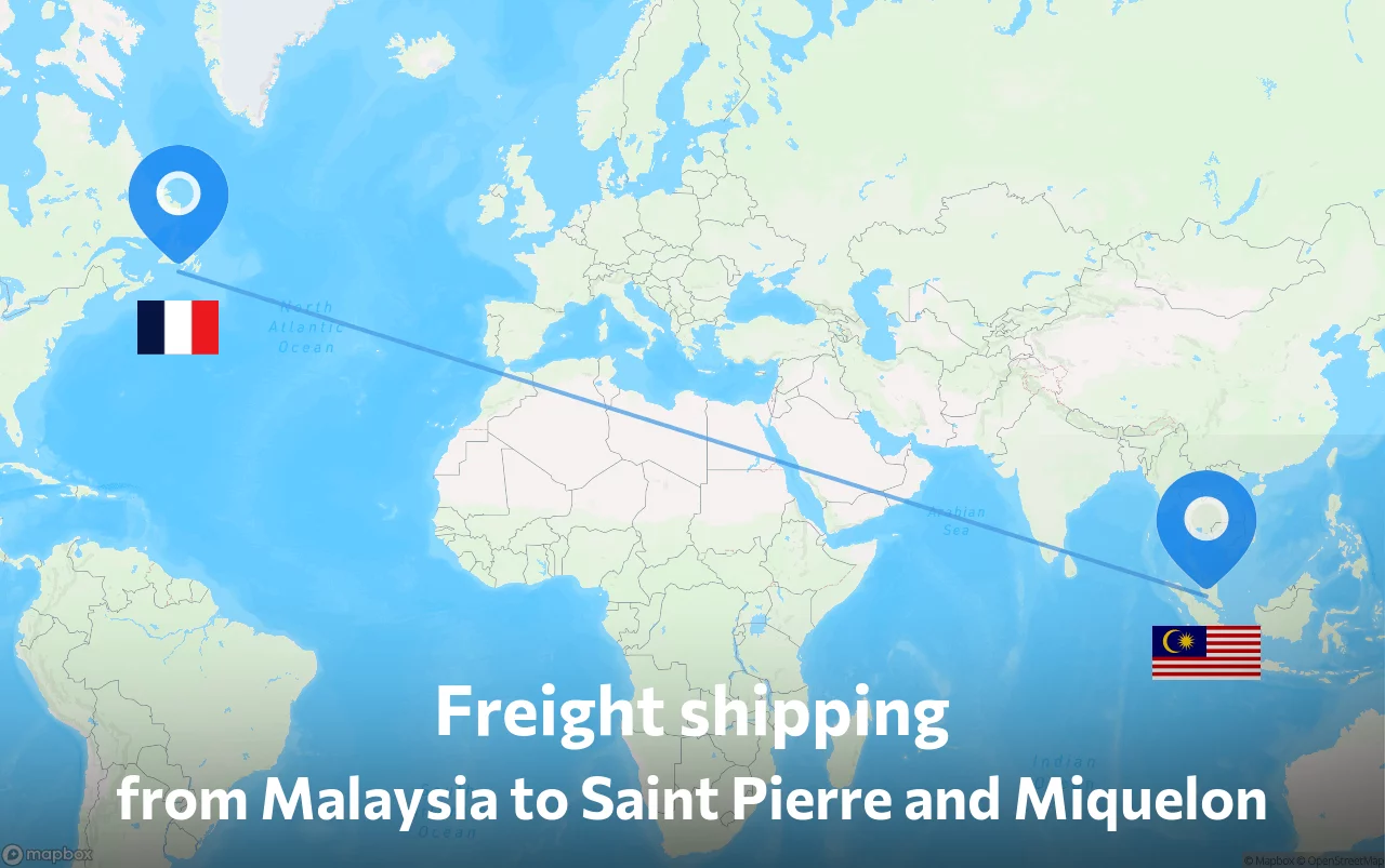 Shipping route from Malaysia to Saint Pierre and Miquelon