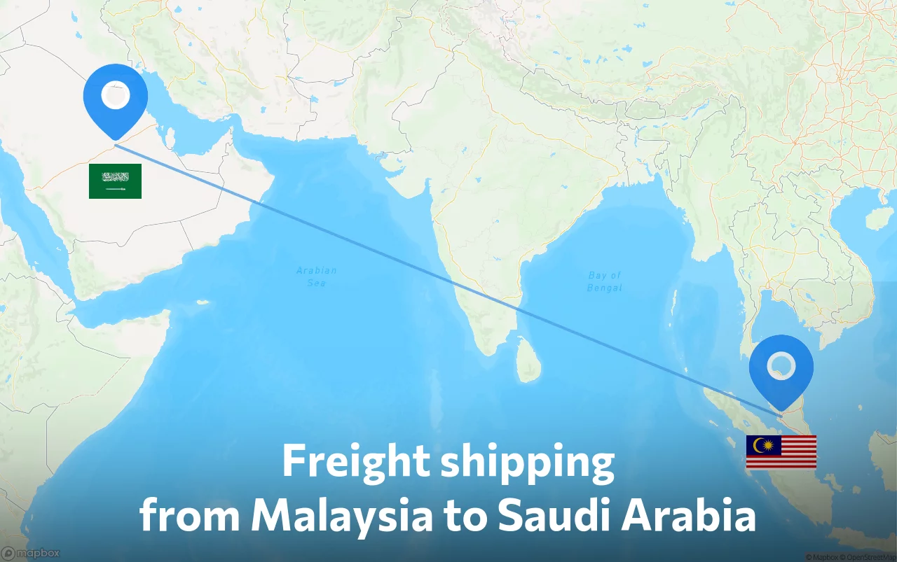 Shipping route from Malaysia to Saudi Arabia