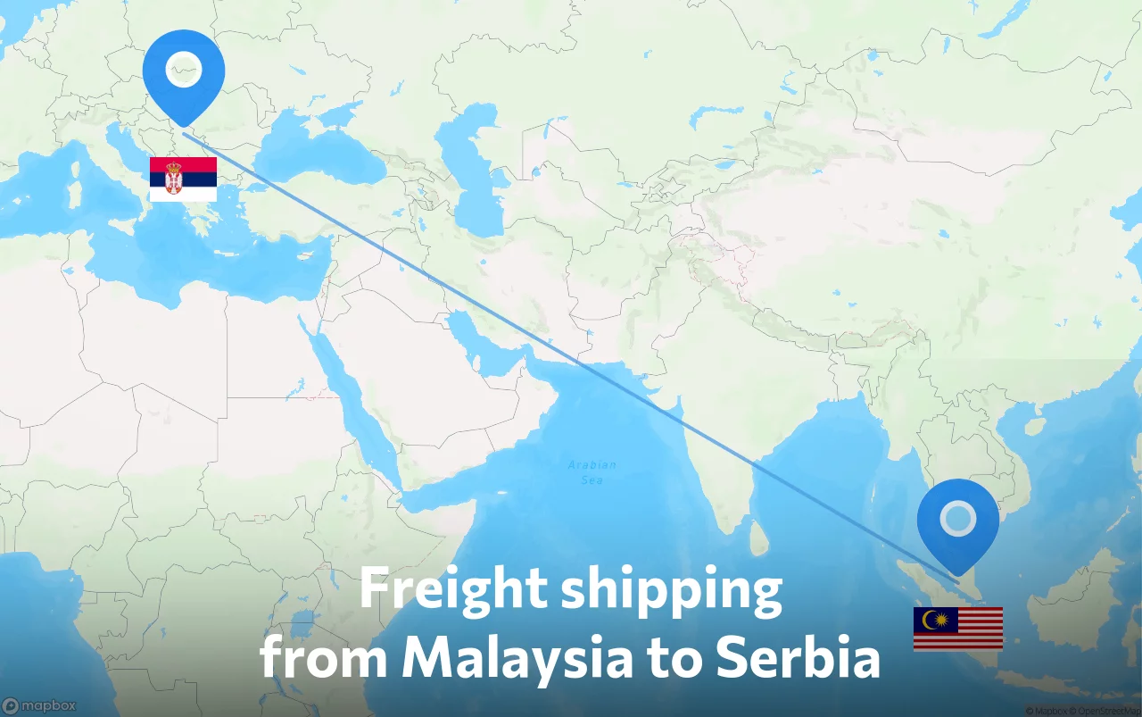 Shipping route from Malaysia to Serbia