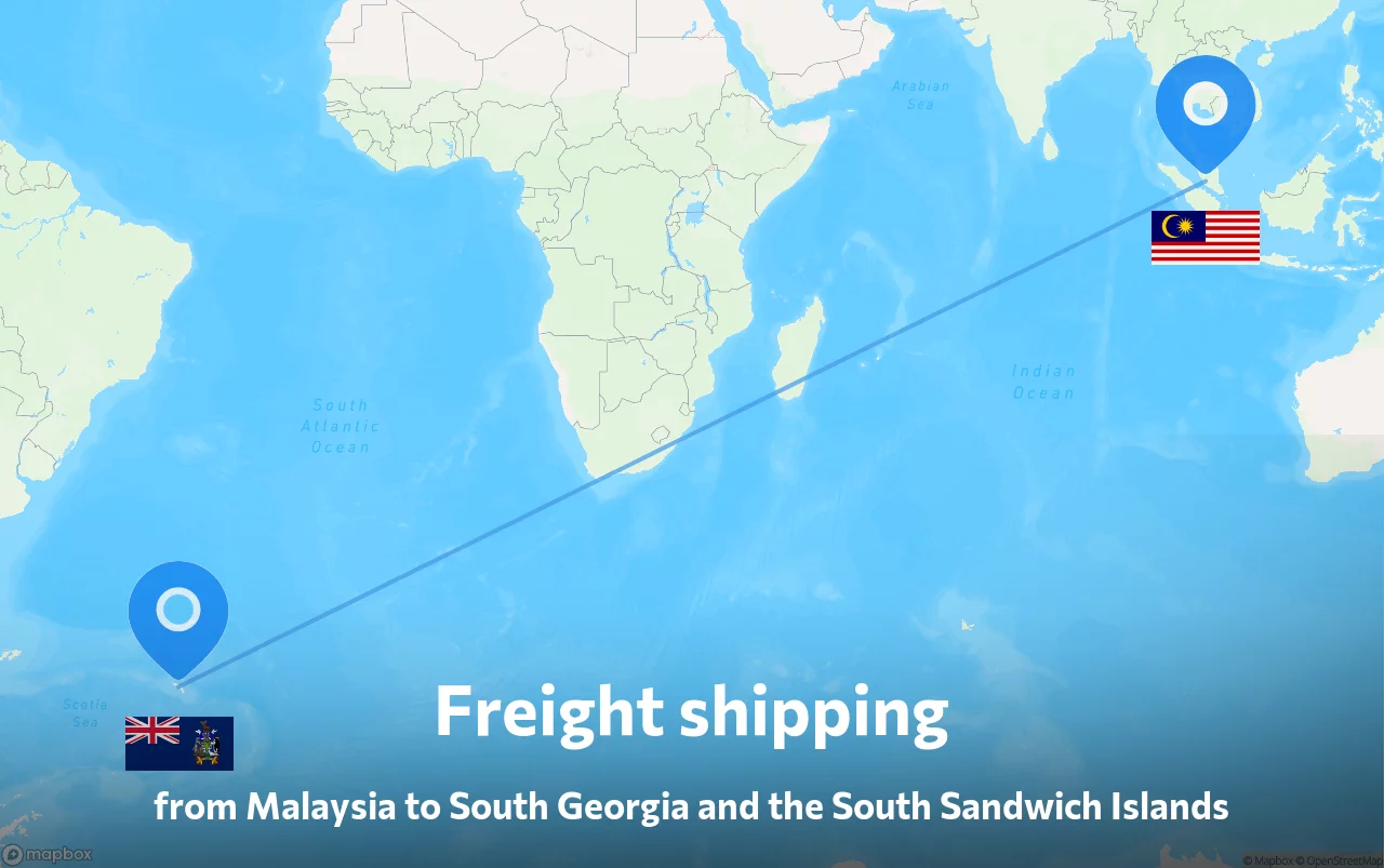 Shipping route from Malaysia to South Georgia and the South Sandwich Islands