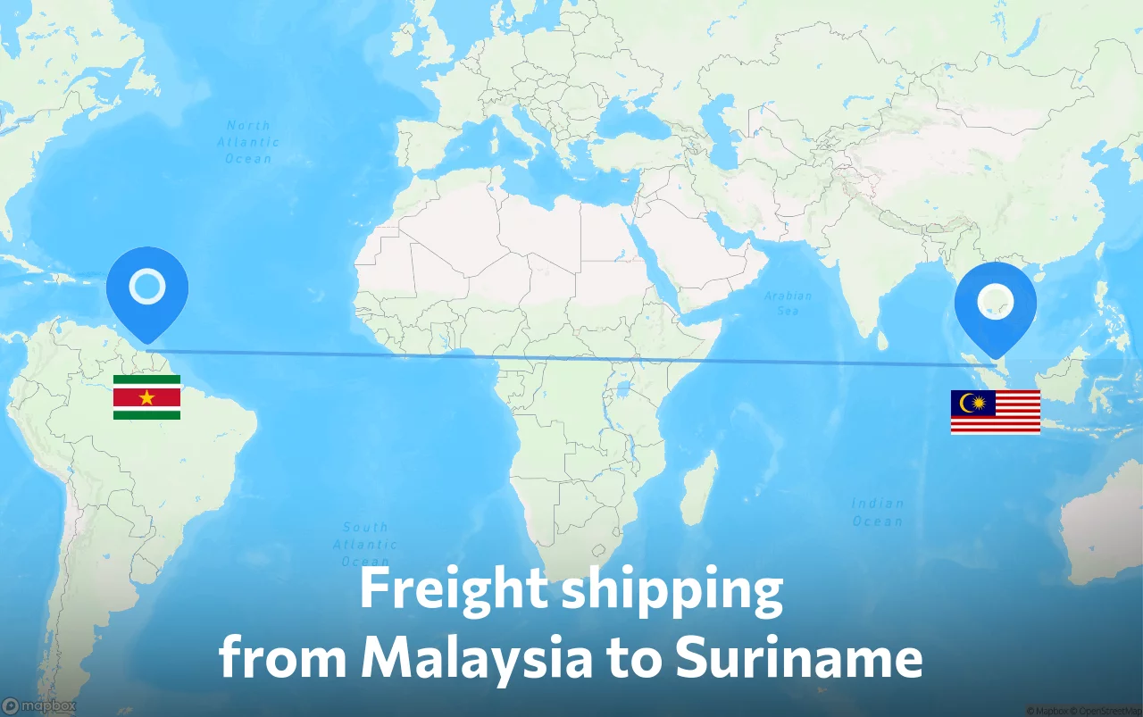 Shipping route from Malaysia to Suriname
