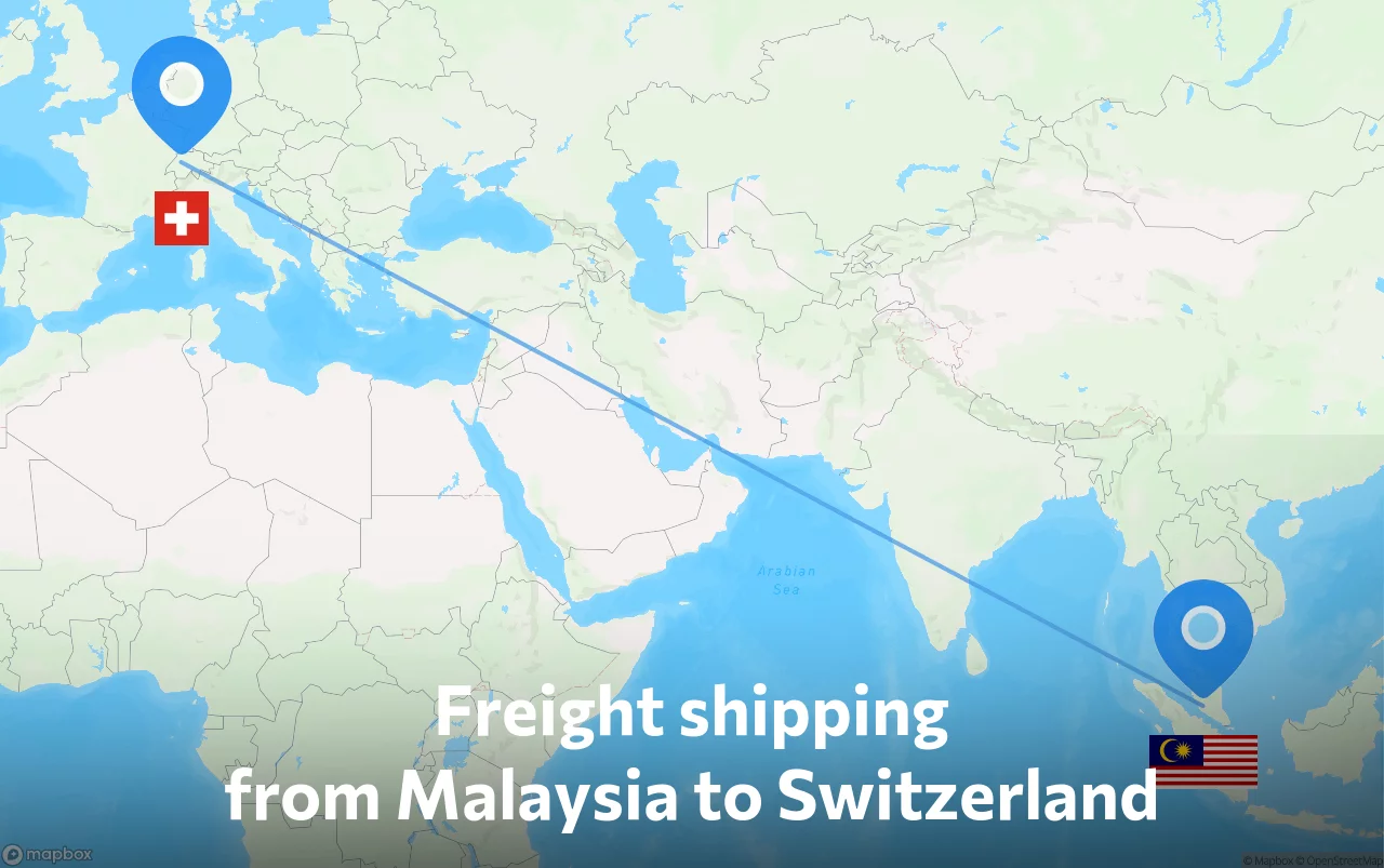 Shipping route from Malaysia to Switzerland