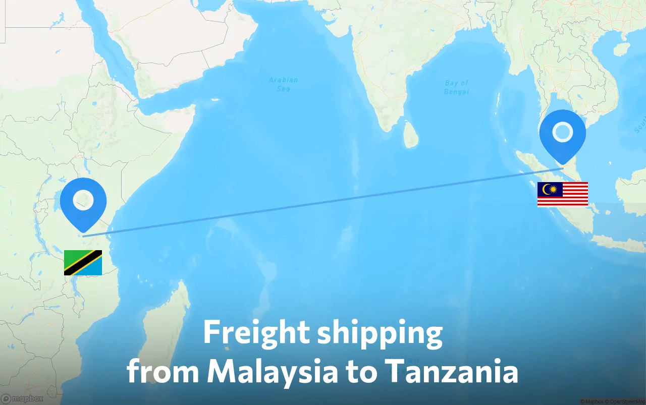 Shipping route from Malaysia to Tanzania